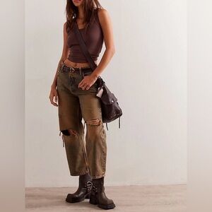 We The Free Deep Trance Mid-Rise Dropped Boyfriend Jeans Memphis Mud Distressed